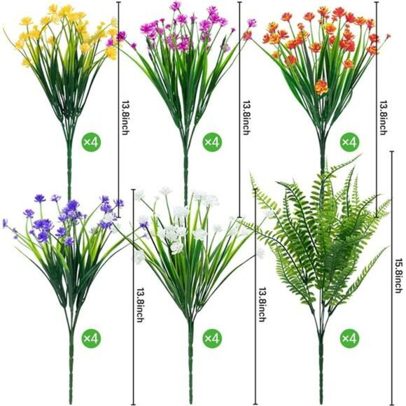 24 Bundle Fake Flowers Outdoor UV Resistant Faux Plants Patio Garden Decor - Picture 2 of 7
